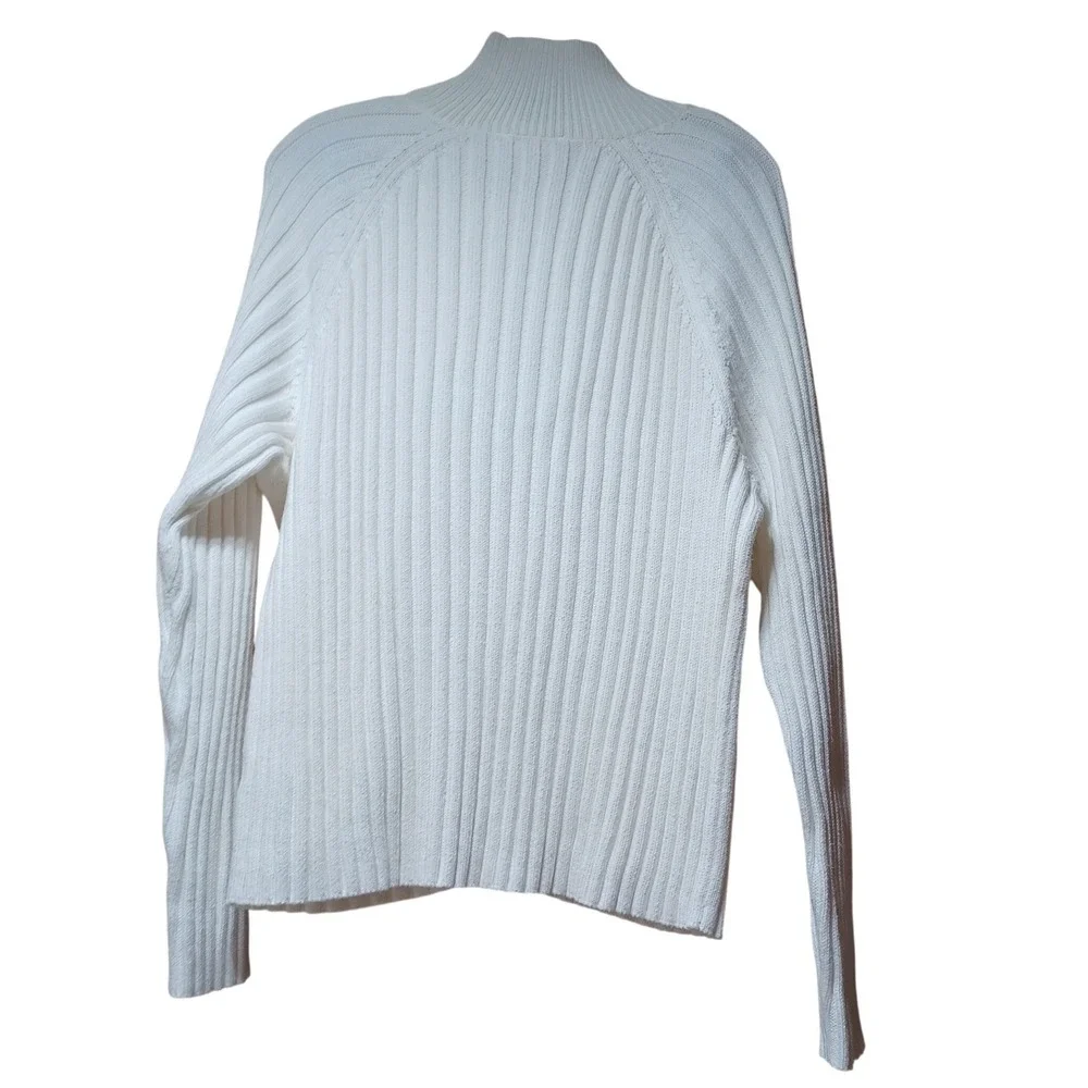 Haven Womens XL Mock Neck Sweater White Organic Cotton Fisherman Quiet Luxury